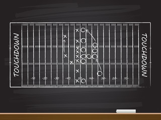 Chalk hand drawing with american football field. Vector illustration.
