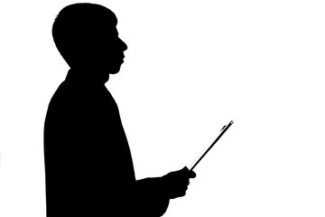 Silhouette of a man with a folder in hands