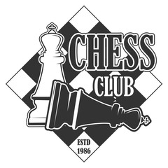 Vector black and white chess club logo for your design different types of print and internet