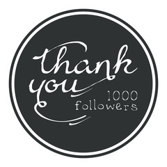 Thank you, one thousand followers round label, vector illustration