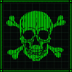 Green Digital Skull on Dark Background. Vector Illustration.