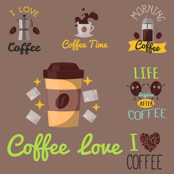 Coffee badge food design hand drawn calligraphic lettering restaurant sticker vector illustration.