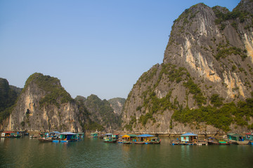 A floating village at Ha Long Bay, Vietnam