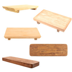Set of wooden boards on white background