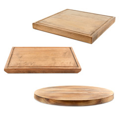 Set of wooden boards on white background