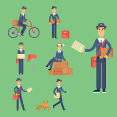 Postman delivery man character vector courier occupation carrier cute male package transportation.