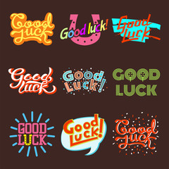 Good luck text farewell vector lettering with lucky phrase background greeting typography.