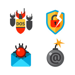 Internet security safety icon virus attack vector data protection technology network concept design.