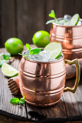 Refreshing and cold cocktail made of soda and citrus