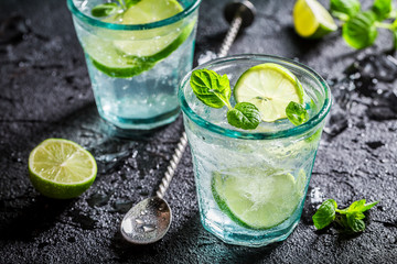 Sweet and sour cocktail made of lime and mint