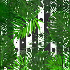 Tropical leaves on pattern background