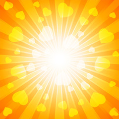 Orange burst with many white hearts for abstract vector design background concept