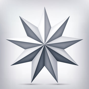 Volume nine-pointed gray star, 3d object, geometry shape, mesh version, abstract vector 