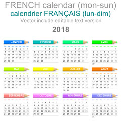 2018 Crayons Calendar French Version Monday to Sunday