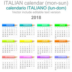 2018 Crayons Calendar Italian Version Monday to Sunday