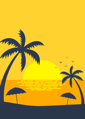 Summer tropical beach sunset poster