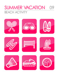 Beach activity icon set. Summer. Vacation