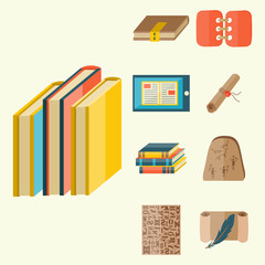 Books icons document magazine publication typography knowledge typography bookstore vector illustration.