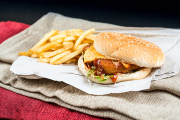 Cheese burger - American cheese chicken burger with fresh salad