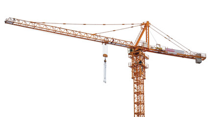 bright orange hoisting crane isolate on white