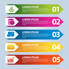 Vector illustration. An infographic template with 5 steps and an image of five rectangles. Use for business presentations, education, web design. Place for text and icons