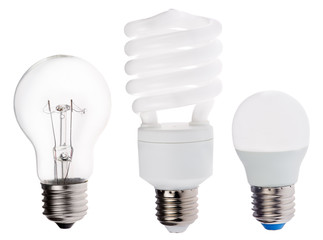 three generation of electric lamps isolated on white