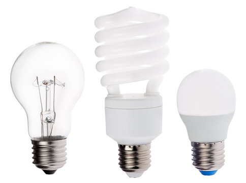 three generation of electric lamps isolated on white