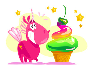 Vector flat ice cream food illustration.