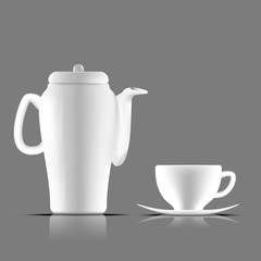 The white cup and the white mug of coffee with gray background and shadow of cup and jar. illustration. vector. mesh vector. basic RGB.