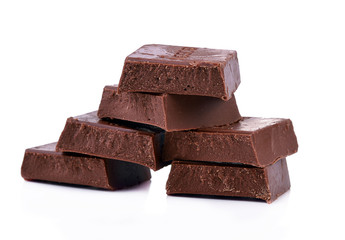 Chocolate bars stack isolated on white background