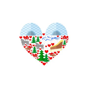 heart-shaped arctic scene with igloos clip art preview
