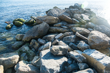 close up big rock stack at sea
