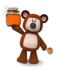 3d illustration bear with honey jar