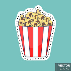 Fast food. Delicious. Isolated on blue background. Popcorn. For your design.