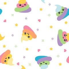 Unicorn cute poop seamless pattern rainbow colorful on white background