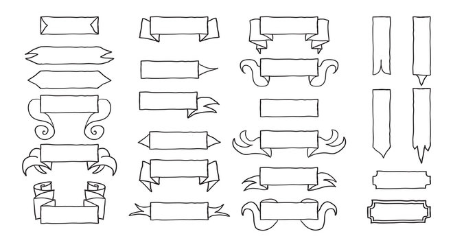 Set of hand drawn / doodled vector ribbons
