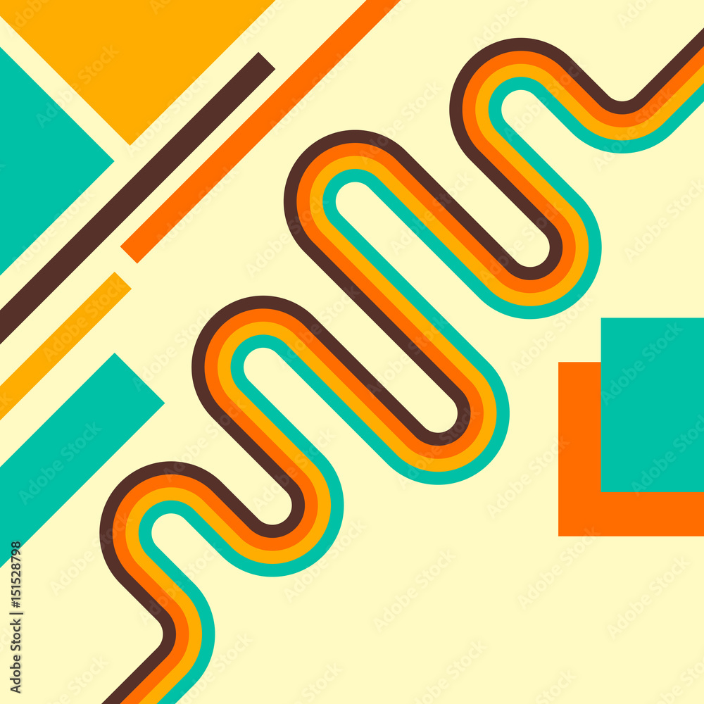 Poster abstract retro background, digital lines and circles, design 70s.