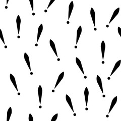 Seamless pattern of exclamation marks colored black white background. Same sizes small. Vector illustration.