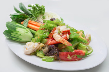Gourd salad, spicy green gourd salad with fresh shrimp