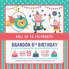 Obraz na płótnie Canvas Kids birthday invitation card with circus theme