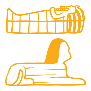 Egypt travel history sybols hand drawn design traditional hieroglyph vector illustration style.