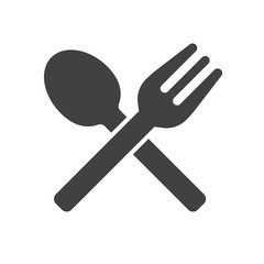Fork and spoon crossed icon vector, filled flat sign, solid pictogram isolated on white. Symbol, logo illustration
