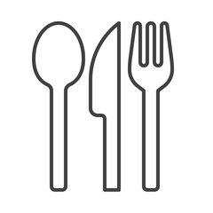 Fork spoon and knife line icon, outline vector sign, linear style pictogram isolated on white. Restaurant symbol, logo illustration. Editable stroke