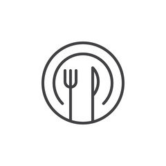 Dish fork and knife line icon, outline vector sign, linear style pictogram isolated on white. Symbol, logo illustration. Editable stroke. Pixel perfect