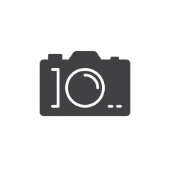 Photo camera icon vector, filled flat sign, glyph style pictogram isolated on white. Symbol, logo illustration. Pixel perfect