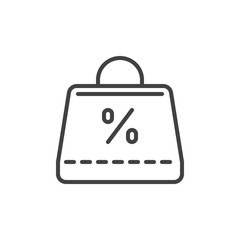 Shopping bag with percent sign outline icon, line vector sign, linear style pictogram isolated on white. Sale symbol, logo illustration. Editable stroke. Pixel perfect