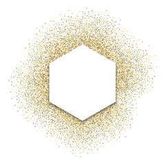 Gold festive frame. Hexagonal white background with shadow. Back