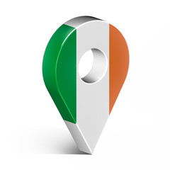 Ireland glossy map pin with shadow. concept of tagging, center, landmark badge, tip, trip, needle, route build, locate. Isolated on white background