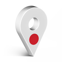Japan glossy map pin with shadow. concept of tagging, center, landmark badge, tip, trip, needle, route build, locate. Isolated on white background