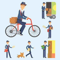 Postman delivery man character vector courier occupation carrier cute male package transportation.